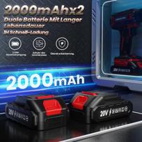 Akumuliatorinis atsuktuvas su 2 x 2000 Mah baterijomis, 20 V akumuliatorinis gręžtuvas-suktuvas, 42 Nm maks., 2 greičių akumuliatorinis gręžtuvas, suderinamas su Makita akumuliatoriumi, 25 + 1 sukimo momento lygiai, 10 mm gręžimo griebtuvas, Led lemputė,