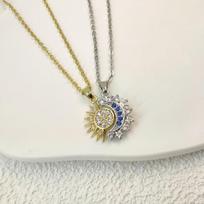 Sun and Moon Couple Simple Micro-encrusted Magnetic Stackable Fashion Gift Necklace Pendant 60CM(Necklace Long) beige