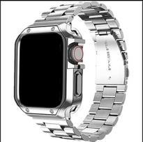 Apple Watch Three-Bead Stainless Steel Strap with Electroplated Half-Cover Protective Case Set gray