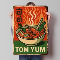 Tom Yum Soup Thai Food Poster Customized Vintage Metal Signs Wall Art Retro Tin Plaque for Bedroom Decorations Custom Plate Home 20x30cm（7.8x11.8inch） black