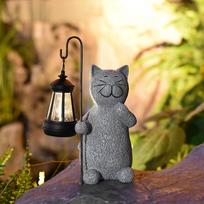 Garden Outdoor Statue Cat Solar Light Lovely Animal Lamp Crafts Decoration Sculpture for Outside gray