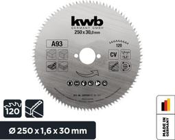 Kwb Diskinis pjūklas 250 x 30 mm, pagaminta Vokietijoje, smulkus tikslus pjūvis, pjūklo diskas tinkamas medienos plokštėms, profiliuotai medienai ir minkštai medienai