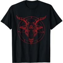 PERTID Pentagram Goat Head Baphomet Satanic Witchcraft Design T-Shirt S įvairiaspalvis