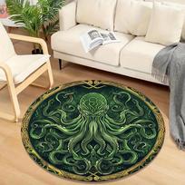 Cthulhu Čiuptuvų Kilimas - Apvalus Neslystantis Grindų Kilimėlis Miegamajam ir Svetainei, Minkštas Flanelis su Sudėtingu Aštuonkojo Raštu Namų Dekoras 80cm black