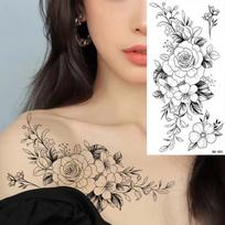 Atsparus vandeniui laikinas tatuiruotės lipdukas Gėlės Rožės Lelijų Bijūnų Geometriniai raštai Kūno menas Rankos Netikros tatuiruotės Rankovė Moterys Vyrai beige