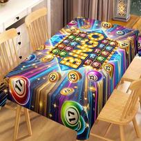 One bingo-themed colorful spherical pattern tablecloth - durable polyester fiber rectangular kitchen and dining table cover 54*72inch(137cm*183cm） blue