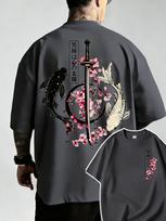Vasaros Karštas Japonų Yin Yang Karpių Žuvies Samurajaus Kardas Rašto Medvilniniai Vyriški Marškinėliai Trumpomis Rankovėmis Laisvi Unisex Viršutiniai M pink