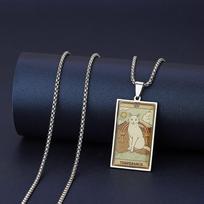 Stainless Steel Epoxy Cat Tarot Card Pendant Necklace For Men Boys Animal Divination Jewelry blue