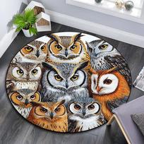 Owl Collage Round Area Rug,Carpet Rug for Living Room Bedroom Sofa Playroom Decor,Non-slip Floor Mat 80cmx80cm black