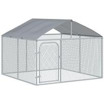 Outdoor Dog Kennel with Roof 5 m² Chain-Link Pen Covered Space Galvanised Steel 230 x 230 x 175 cm 230 x 230 x 175 cm