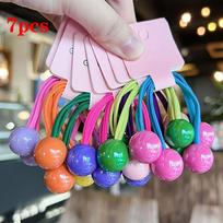 7pcs Double Balls Hair Ties, Ball Bubble Ponytail Holders Colorful Clear Assorted Elastic Accessories for Women 7pcs white