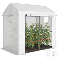 Walk-in Greenhouse, Outdoor Tomato Greenhouse with Roll-up Door and Mesh Windows, PE Cover, 200 x 140 x 200cm, White 200 x 140 x 200 cm