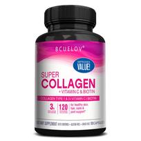 Bcuelov Super Kolageno 1 ir 3 tipo kapsulės, su Vitaminu C ir Biotinu, Hidrolizuotas Jaučio Kolagenas, Maisto Papildas, 120 Kapsulių 120 Capsules pink
