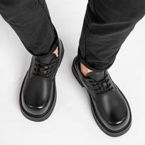 Genuine leather Mickey big head matte derby shoes men's commuting heightening leather shoes spring new platform trendy shoes 38 black
