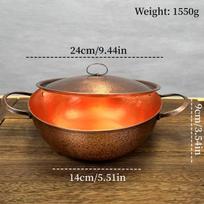 Vintage Copper Soup Pot,Handcrafted Hot Pot Food Cooking Utensil Simmering and Pasta Stewing,With lid 24 cm Handheld Pots orange
