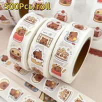 500Pcs Capybara Stickers Roll Waterproof PVC Self-Adhesive Decals Cute Animal & Food-Themed Perfect for Laptops Scrapbook Phones white