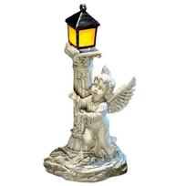 Roman Colum Child Statue Garden Lights Solar Lamp Resin Figurine for Yard Lawn 1 gray