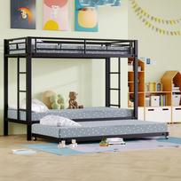 90*200cm Bunk Bed, Iron Frame Bed, Children's Bed, Equipped with Pull-out Bed, High Railings, EN747 Certified, Robust Construction, Black 204 x 95 x 160 cm juoda