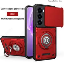 Slide Lens Camera Protection Funda for Itel A100 Case Magnetic Rotate Ring Kickstand Rugged Cover for Itel City 100 Armor Case for Itel City 100 black