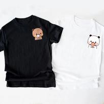 Panda meškiukas Bubu Dudu ir jų mažyliai Marškinėliai Juokingi poros marškinėliai Moterys Vyrai Laisvalaikio trumpomis rankovėmis S black