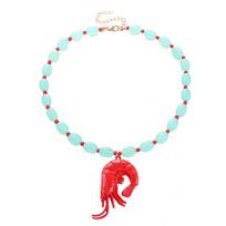 Bohemian Mint Green Beaded Red Lobster Pendant Necklace for Women white