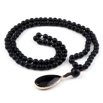 Fashion 108 Beads Men Necklace 6mm Natural Lava Stone Handmade Necklaces Drop Pendant Women Jewelry Rosary Meditation matinė balta spalva