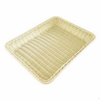 Rectangular Food Serving Basket Woven Easy to Clean Imitation Rattan Tray for Multi-color 30x20x7cm beige