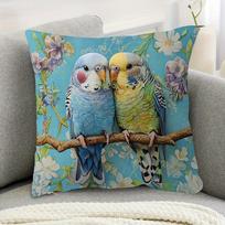 Vintage Budgie Parrot Pillow Case DoubleSided Bird Print Decorative Cushion Cover Machine Washable Home Car Decor PC 40cmx40cm(16x16Inch) blue