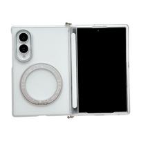 Samsung Z Fold8 Case: Foldable Screen Cover with 360° Rotation, Magnetic Bracket, Transparent Protection, and Hand Strap zfold8 white