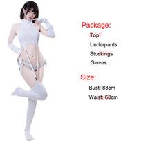 Erotic Sexy Anime Cat Girl Gray Turtleneck Sweater Uniform Outfit Cosplay Women Backless Knit Clothes Garter Stocking Costume One Size juoda