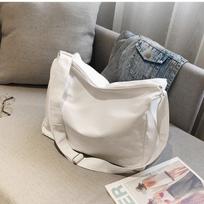 Ins Lazy Solid Color Canvas Shoulder Messenger Bag Large Capacity Student Bag 40*18*28cm black
