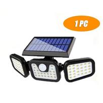 1/2/3 PCS Solar Outdoor 3-Head Floodlight 74 LED 270° Wide-Angle Garden Smart Wall Lights for Courtyards Street Garage Patio Porch 18650 battery -- 1PC