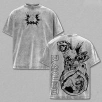 Anime My Hero Academia T-shirt Bakugou Katsuki Printed Washed T Shirt Men Women Clothing Summer Short Sleeve Polyester Tees Tops M gray