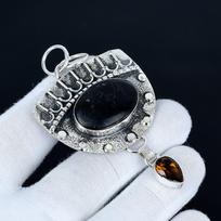 Juodo Obsidiano Pakabukas, Rankų Darbo Papuošalai Iš 925 Sterlingo Sidabro, Dūminio Topazo Sidabro Pakabukas, Papuošalai Moterims vakarėliams, Pakabukas Vadinamas Dovanų 7 Cm juoda