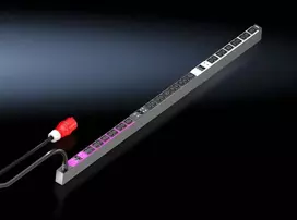 Rittal PDU Basic 7979137 - trifazis 16A 1U 19 inch stovo maitinimo skirstytuvas, 12x C13 ir 3x C19 lizdai, IEC 60309 įvadas, juodos spalvos