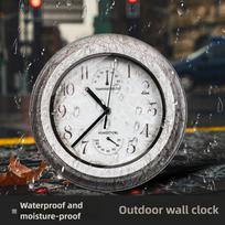 Outdoor Waterproof Wall Clock Hygrometer Thermometer Bathroom Kitchen Patio Shop Living Room Decorative Wall Clock Silent Clock (Copper,12 inch) varis
