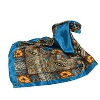 Big Cashew Flower Print Hair Scarf Sun Protection Imitation Silk Square Smooth Retro Neckerchief Scarf for Outdoor mėlyna