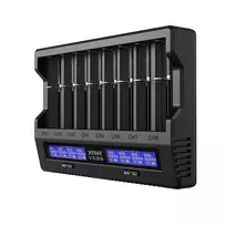 XTAR VC8S USB-C 8 lizdų protingas akumuliatorių įkroviklis su QC3.0 adapteriu, skirtas Li-ion/Ni-MH