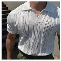 Vyriški aukštos gatvės vasariniai polo marškinėliai - megzti trumpomis rankovėmis, atlapais, vėsinantis megztinis 3XL
