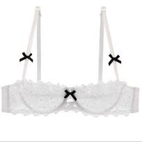 Sexy lace big breasts show small underwear women's large size collection of secondary breasts pure desire ultra-thin transparent half cup bra cover 34/75A white