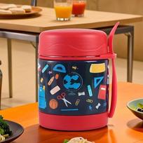 10oz nerūdijančio plieno pietų dėžutė su šaukštu, terminis maisto indas, vakuuminė puodelis, izoliuota bento dėžutė, termosas, sriubos puodelis vaikams į mokyklą rožinė