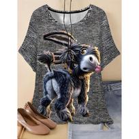 Cute, funny donkey print, crew neck short sleeve t-shirt top for women S
