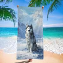 Alaskan Malamute Husky Snow Mountain Print Beach Towel Sand Free Quick Dry Absorbent Towel for Beach Pool Camping Travel Gym 130x80cm blue