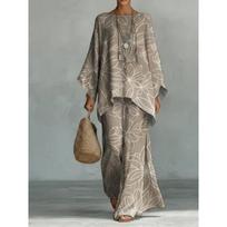 Y116 Summer Loose Bat Sleeve Top Wide Leg Pants Two-piece Women's Clothing European and American Fashion Suit XXXL gray