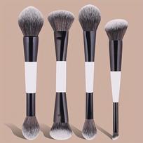 4pcs Dual-Ended Makeup Brush Set, Blush Brush, Highlighter Brush, Makeup Tools, Soft and Fluffy Bristles, Easy to S white