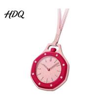 Neck Hanging Pocket Watch Colorful Octagonal Watch Mechanical Quartz Analog Hollow Case Necklace raudona
