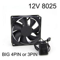 8cm 8015 8025 DC 12v 3pin or big 4pin Brushless Computer Cooling Fan 80mmx25mm PC Heatsink Radiator 80*80*15 For PC Case GPU CPU 8025 black