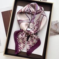 Gėlėtas Šalis Kvadratinė Skara Moterims Minkštas Atlasinis Kaklaskarė Moteriškos Plaukų Juostelės Juostelė Galvos Juosta Bandana 70X70CM kasdieniam naudojimui 70x70CM gray