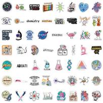 55 Waterproof Cartoon Biology Stickers for Journals, Bottles, and Computers white