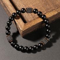 Festive Gifts Matte Onyx Lava Rock Beaded Bracelet With Copper Spacers Minimalist Fashion Jewelry For Men Women Daily Wear Simple Versatile Accessory beige